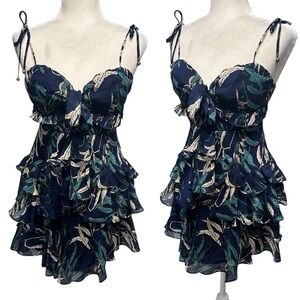 Womens Size S Tiered Ruffle Mini Dress‎ Size S Feminine Romantic Sleeveless Blue